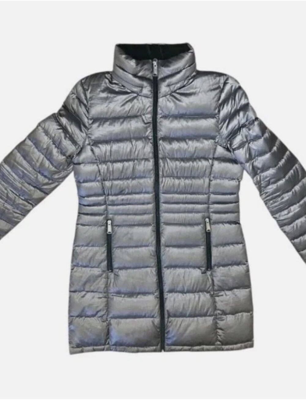 Andrew Marc Packable Down Puffer Silver Pewter Coat Womens Medium